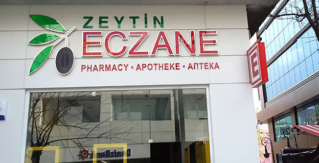 Zeytin Eczanesi / Fileli Paslanmaz Krom Kutu Harf
