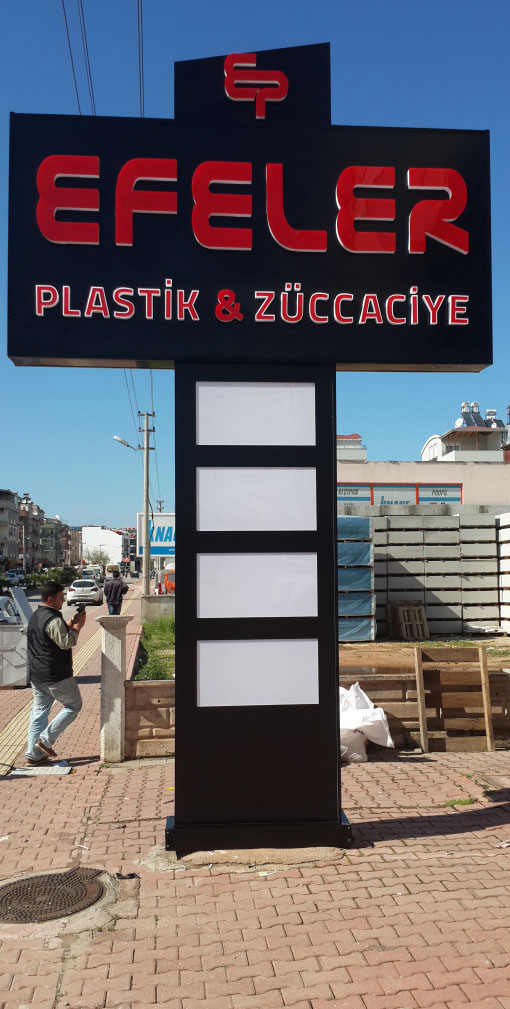 Kompozit + Plexi Kutu Harf Totem Tabela + Led Aydnlatmal